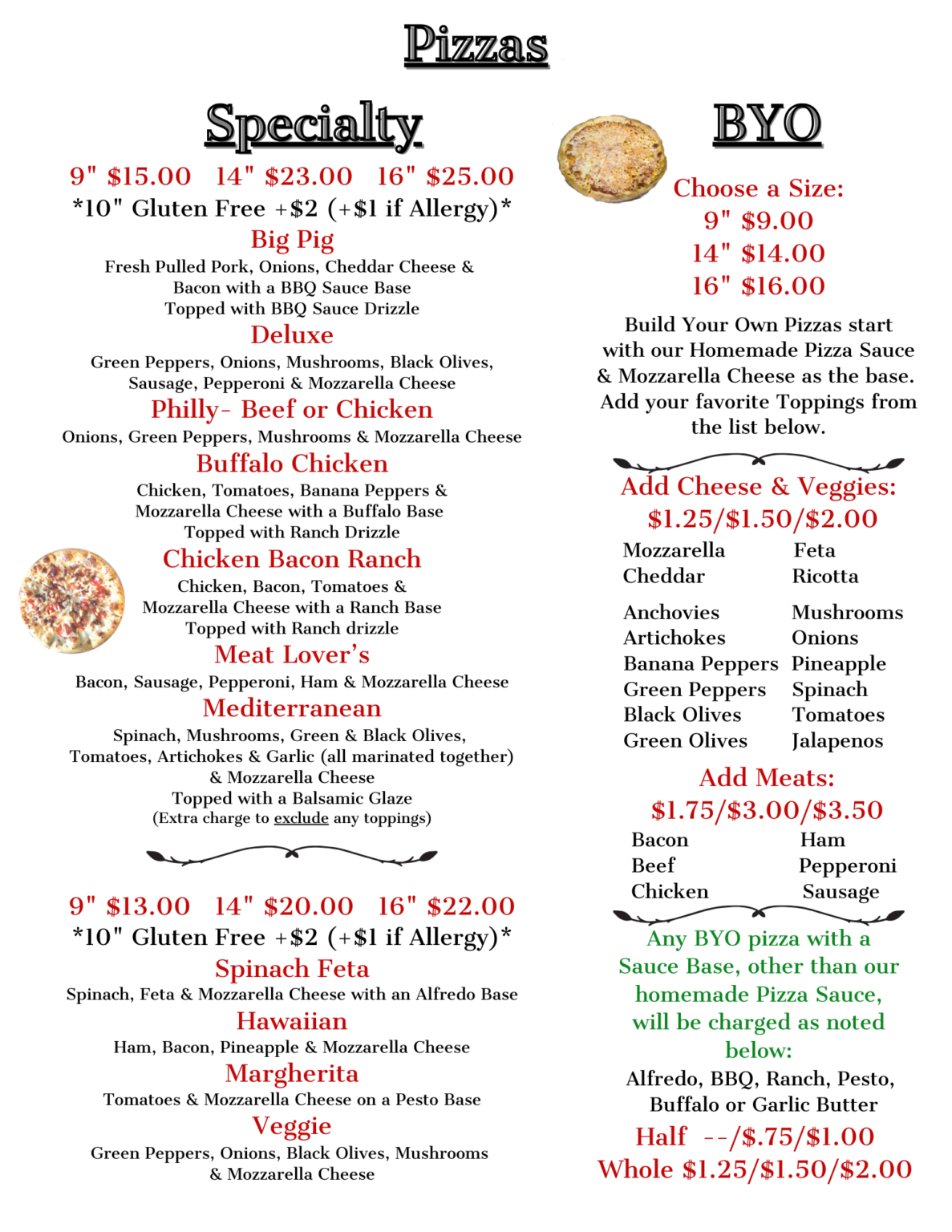 Pizzoni Menu Menu – Pizano's Pizza and Sauce Lounge